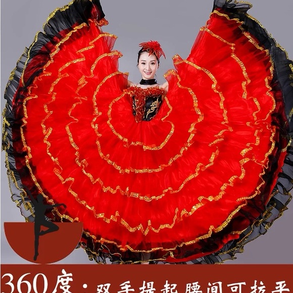 Elegant Red and Black Ruffled Dress - Picture 3 of 5